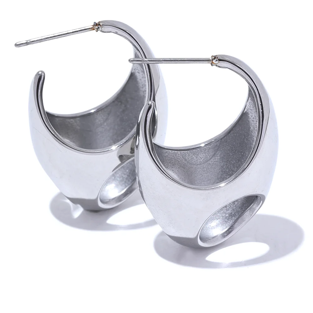 Abstract hollow huggie hoop earrings gold silver - product image