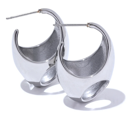 Abstract hollow huggie hoop earrings gold silver - product image