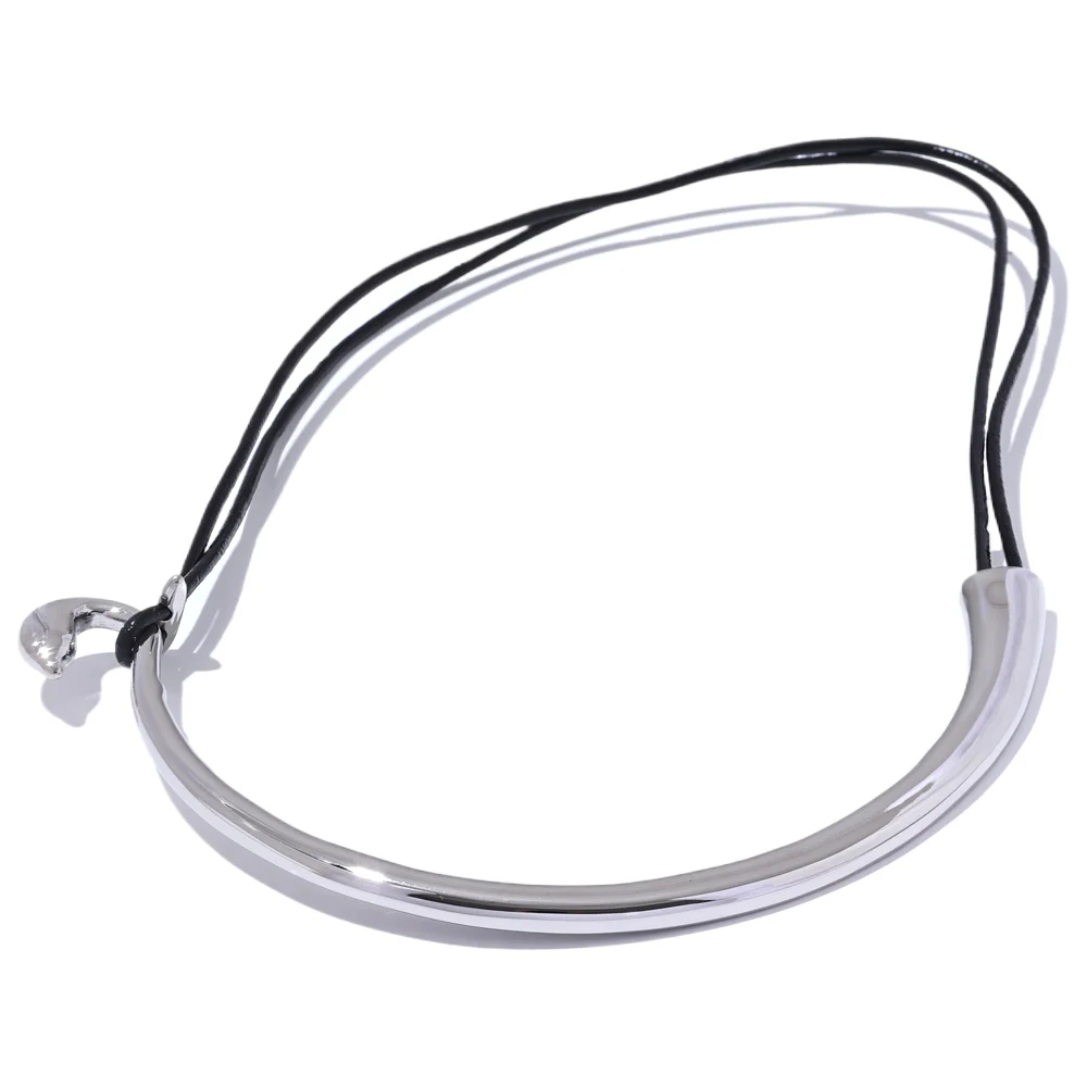 Abstract leather platinum necklace women fashion - product image