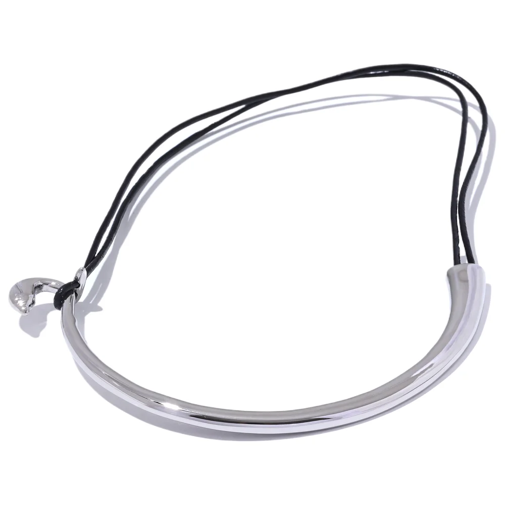 Abstract leather platinum necklace women fashion - product image