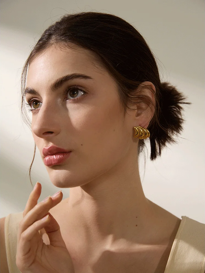 Abstract minimalist metal stud earrings women - product image