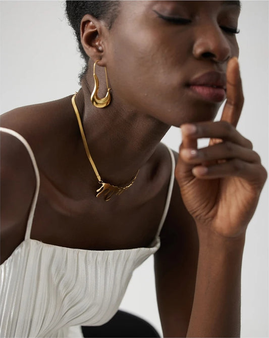 Abstract minimalist metal waterproof hoop earrings - product image