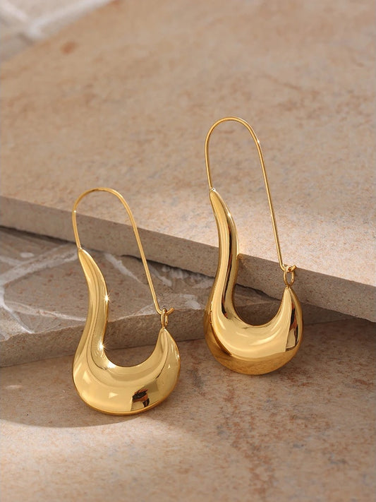 Abstract minimalist metal waterproof hoop earrings - product image