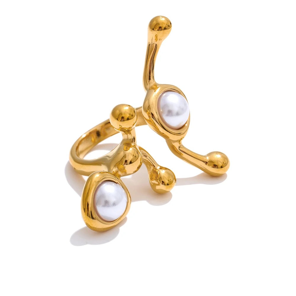 Abstract pearl adjustable resizable finger ring - product image