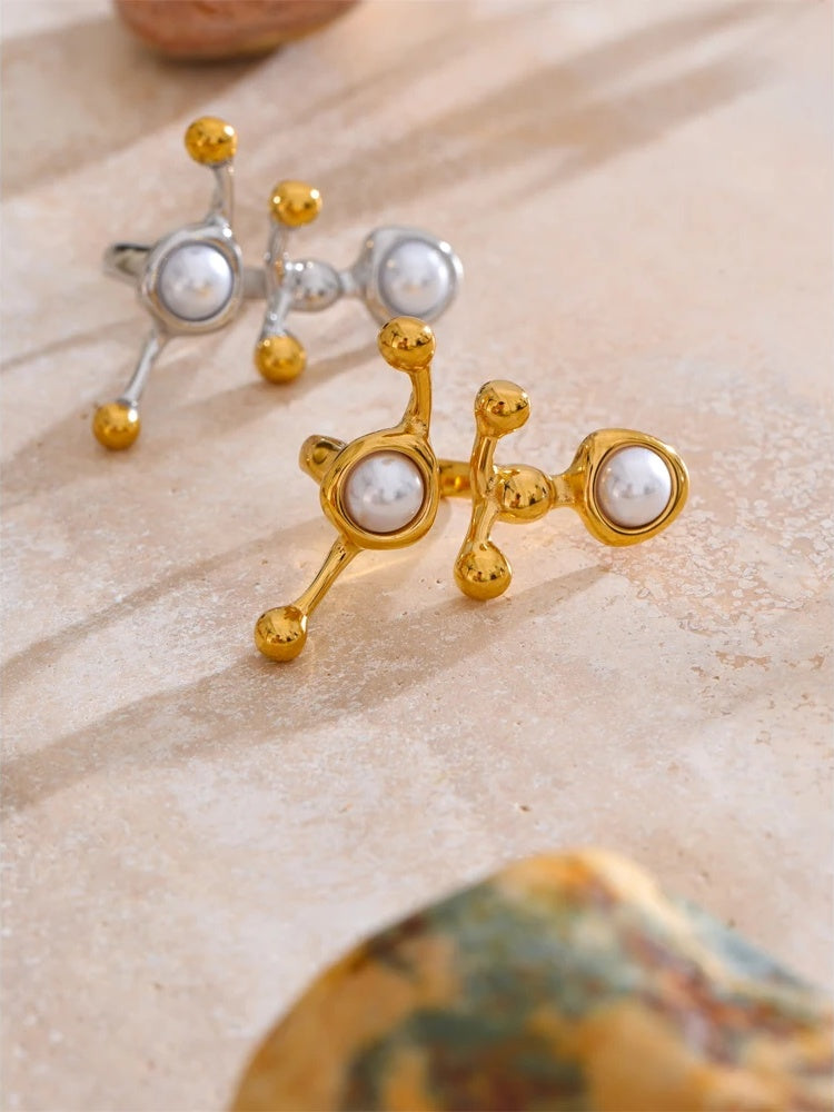 Abstract pearl adjustable resizable finger ring - product image