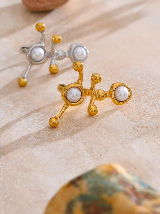 Abstract pearl adjustable resizable finger ring - product image