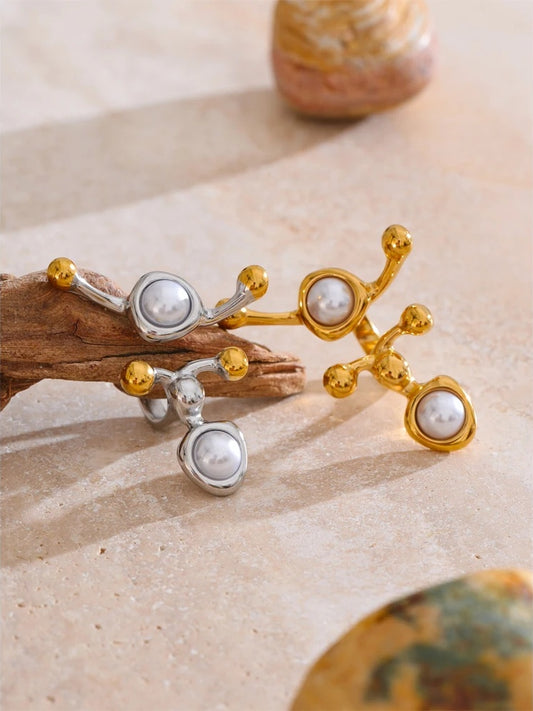 Abstract pearl adjustable resizable finger ring - product image