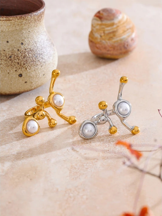 Abstract pearl adjustable resizable finger ring - product image