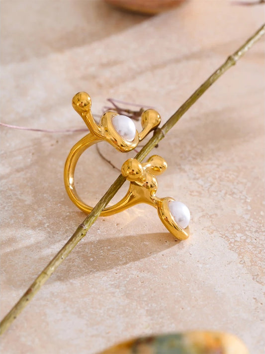 Abstract pearl adjustable resizable finger ring - product image
