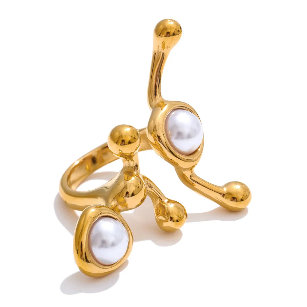 Abstract pearl adjustable resizable finger ring - product image
