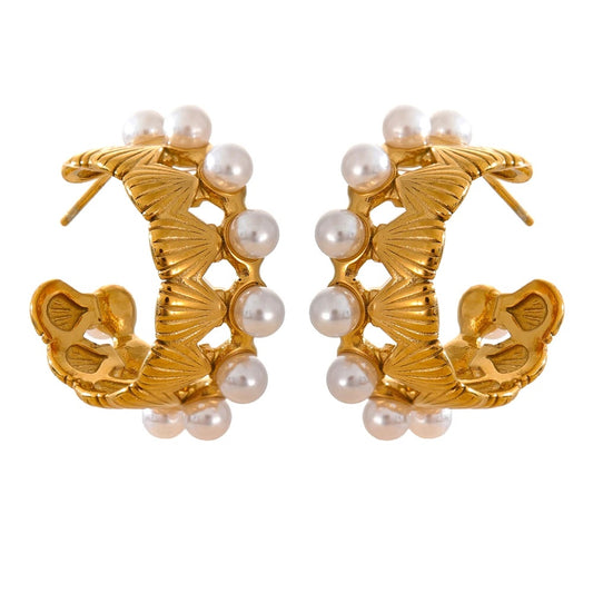 Abstract pearl hoop earrings women fashion - product image