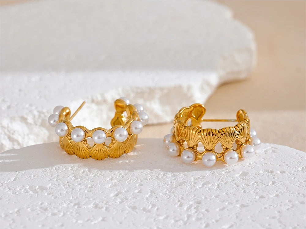 Abstract pearl hoop earrings women fashion - product image