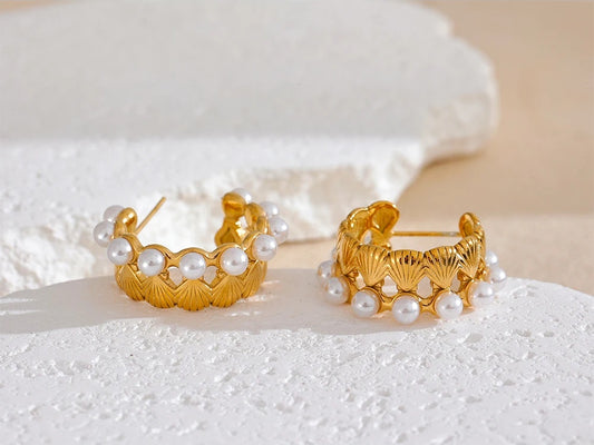 Abstract pearl hoop earrings women fashion - product image
