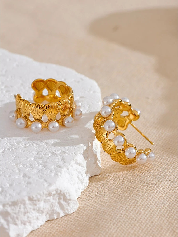 Abstract pearl hoop earrings women fashion - product image
