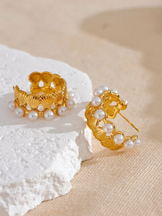 Abstract pearl hoop earrings women fashion - product image