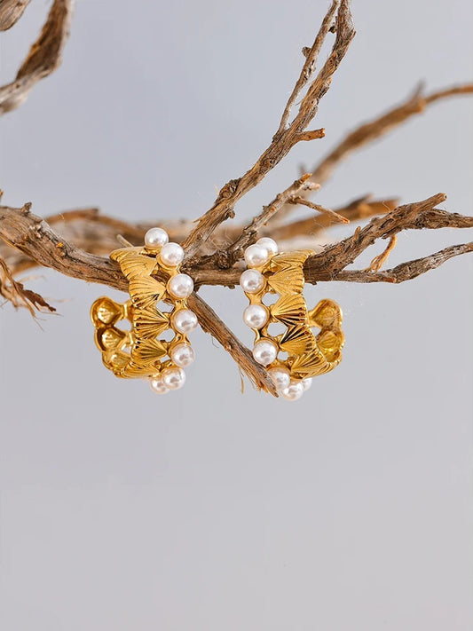 Abstract pearl hoop earrings women fashion - product image