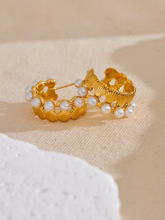 Abstract pearl hoop earrings women fashion - product image