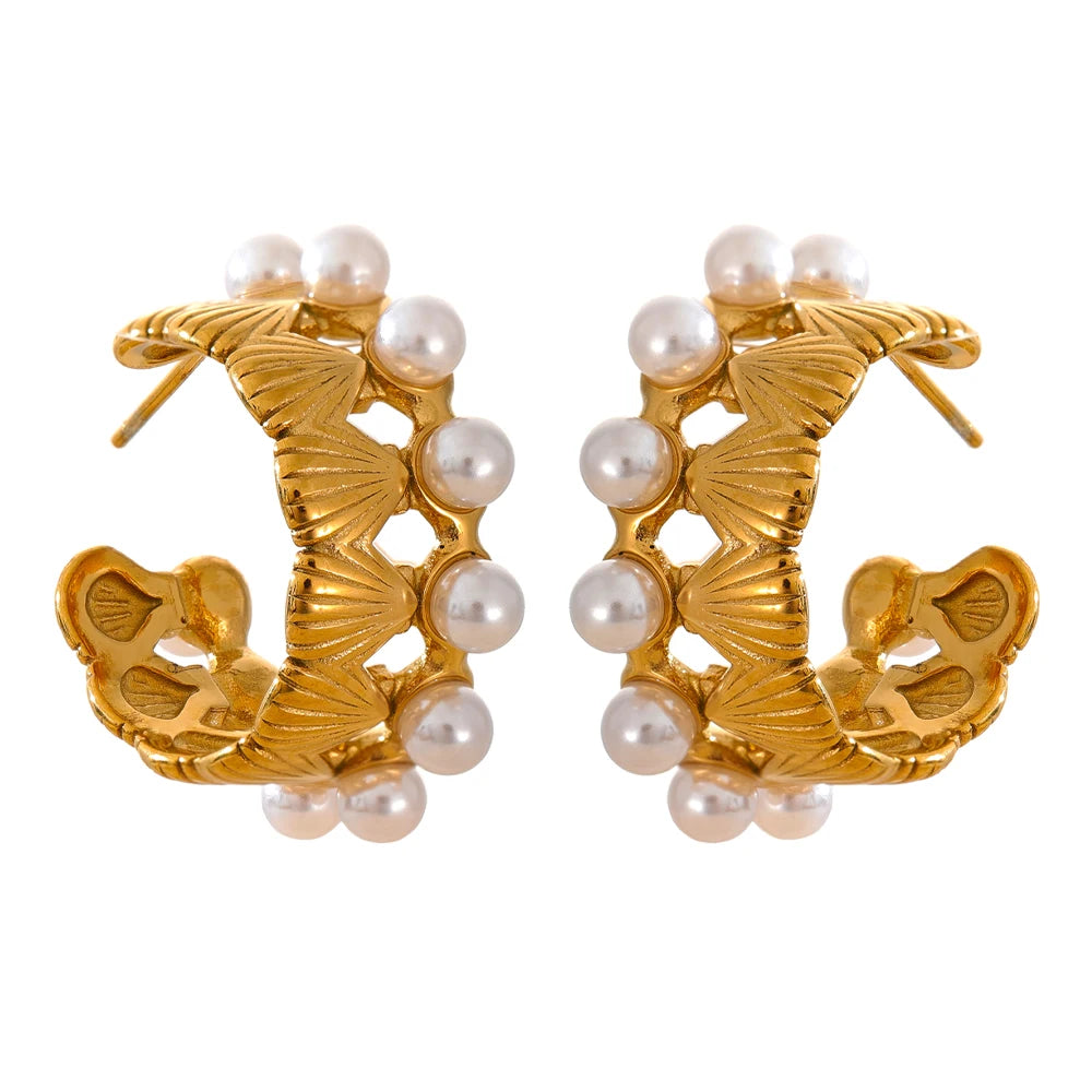 Abstract pearl hoop earrings women fashion - product image