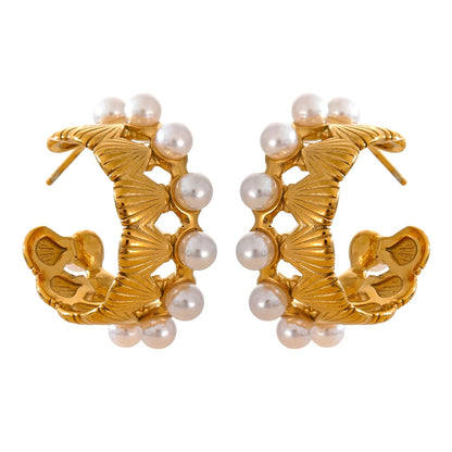 Abstract pearl hoop earrings women fashion - product image