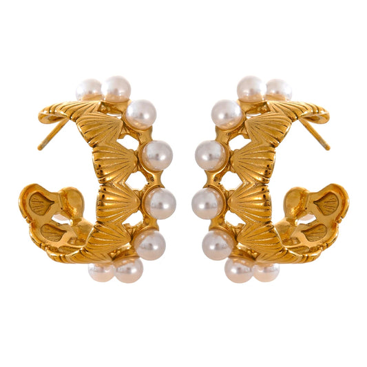 Abstract pearl hoop earrings women fashion - product image