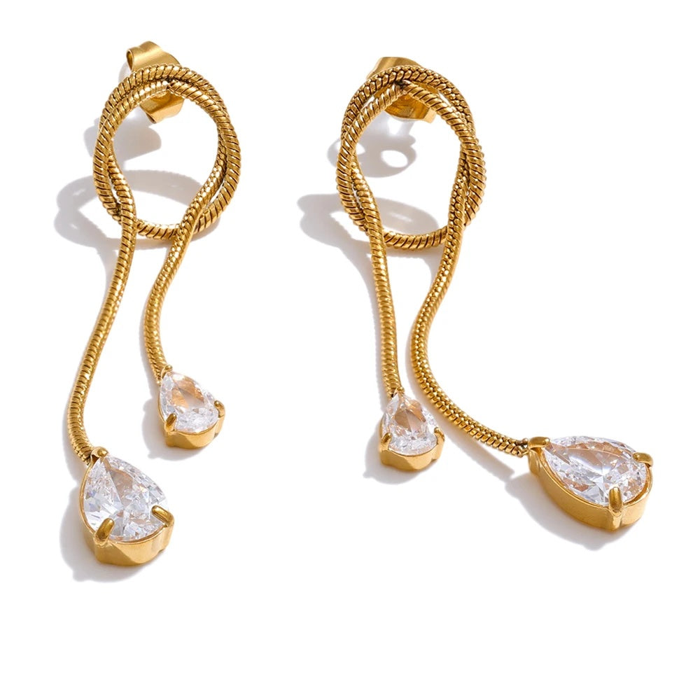 Abstract tassel chain cubic zirconia drop earrings - product image