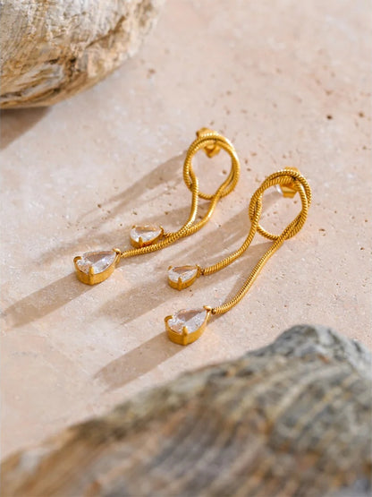 Abstract tassel chain cubic zirconia drop earrings - product image