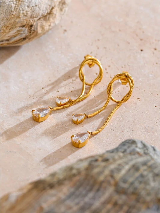 Abstract tassel chain cubic zirconia drop earrings - product image