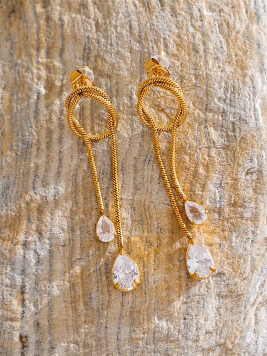 Abstract tassel chain cubic zirconia drop earrings - product image