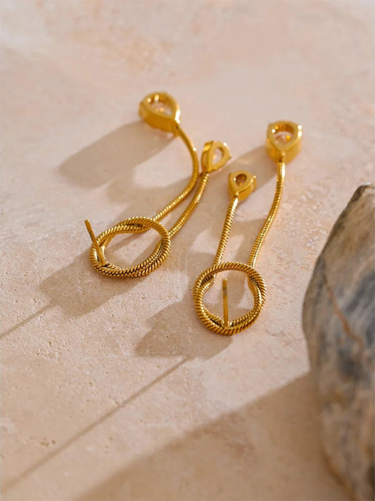 Abstract tassel chain cubic zirconia drop earrings - product image