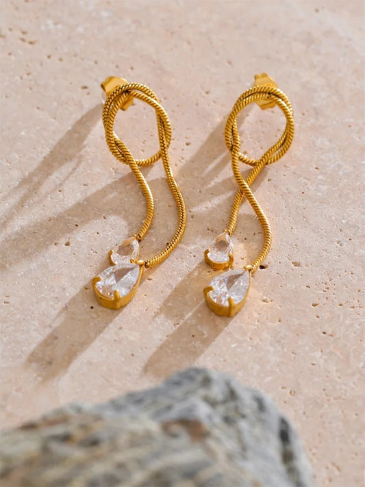 Abstract tassel chain cubic zirconia drop earrings - product image
