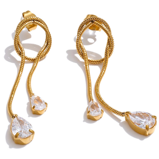 Abstract tassel chain cubic zirconia drop earrings - product image