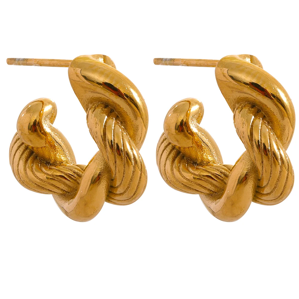 Abstract twisted texture hoop earrings - product image