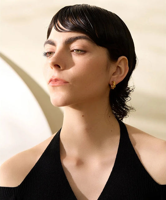 Abstract twisted texture hoop earrings - product image