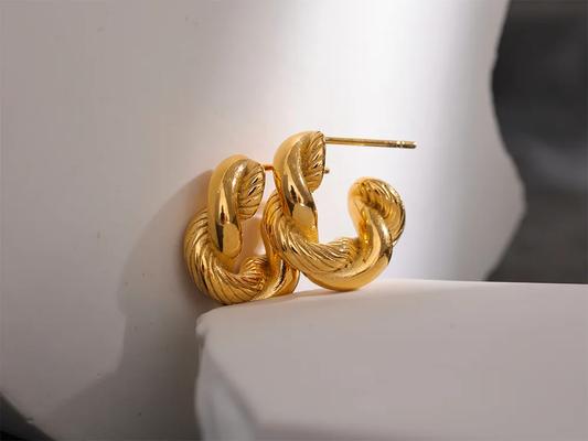 Abstract twisted texture hoop earrings - product image