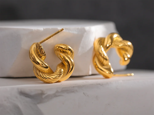 Abstract twisted texture hoop earrings - product image
