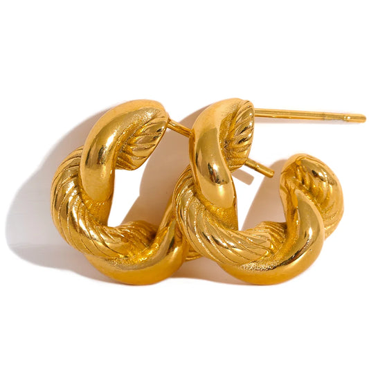 Abstract twisted texture hoop earrings - product image