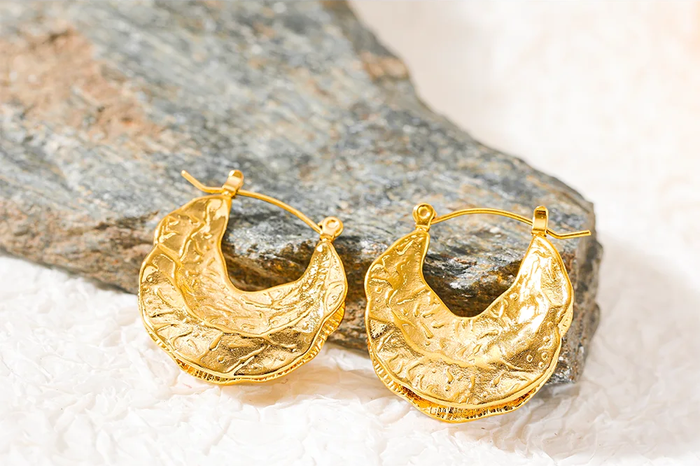 Abstract unusual huggie hoop earrings women - product image