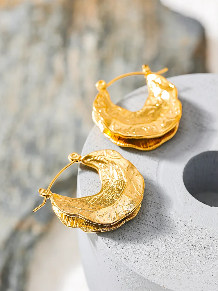 Abstract unusual huggie hoop earrings women - product image