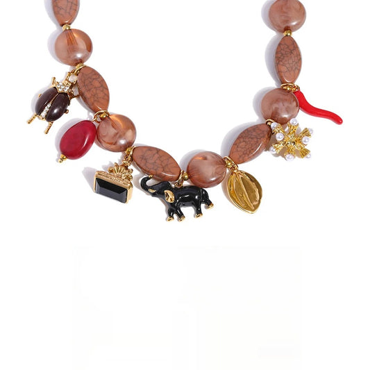 Acrylic beads chain beetle elephant pendant necklace - product image