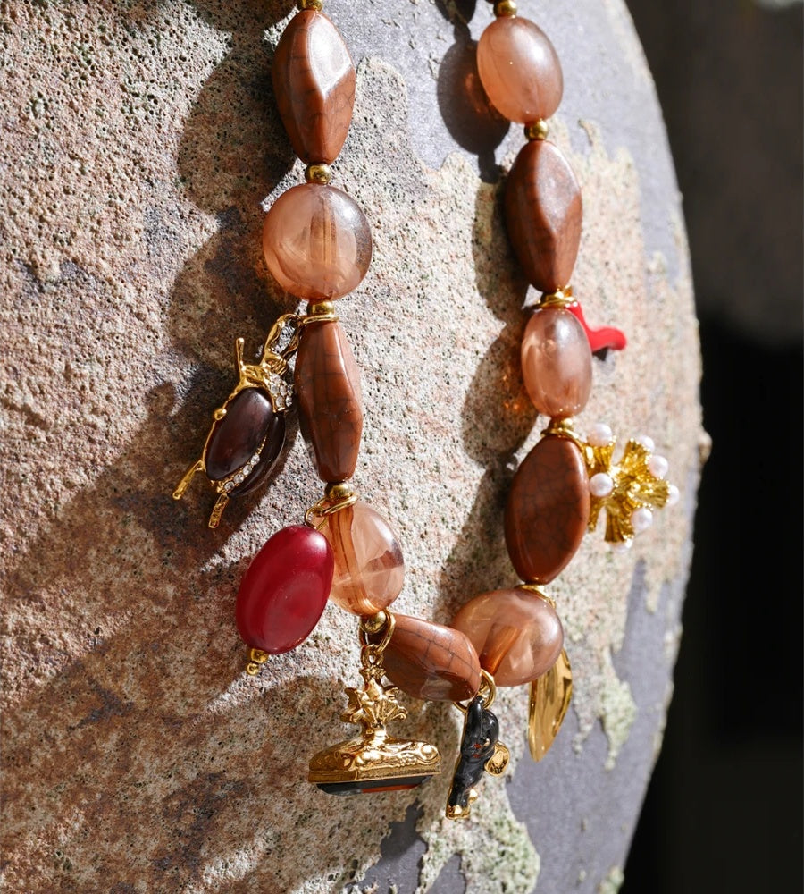 Acrylic beads chain beetle elephant pendant necklace - product image