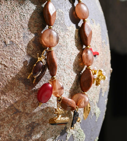 Acrylic beads chain beetle elephant pendant necklace - product image