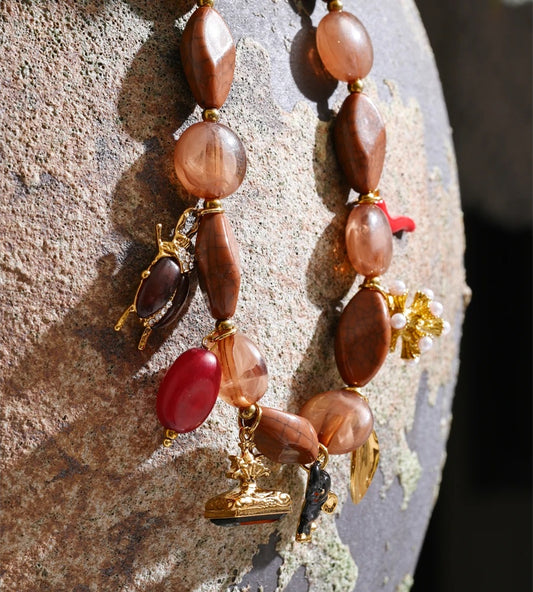 Acrylic beads chain beetle elephant pendant necklace - product image