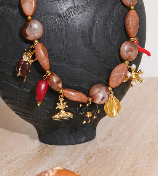 Acrylic beads chain beetle elephant pendant necklace - product image