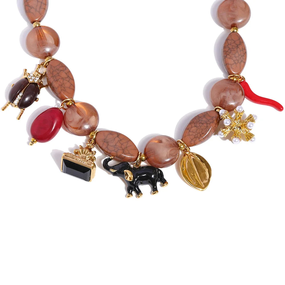 Acrylic beads chain beetle elephant pendant necklace - product image