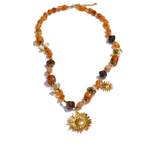 Acrylic beads chain sunflower pendant necklace - product image