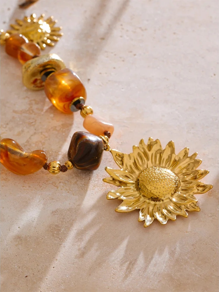 Acrylic beads chain sunflower pendant necklace - product image