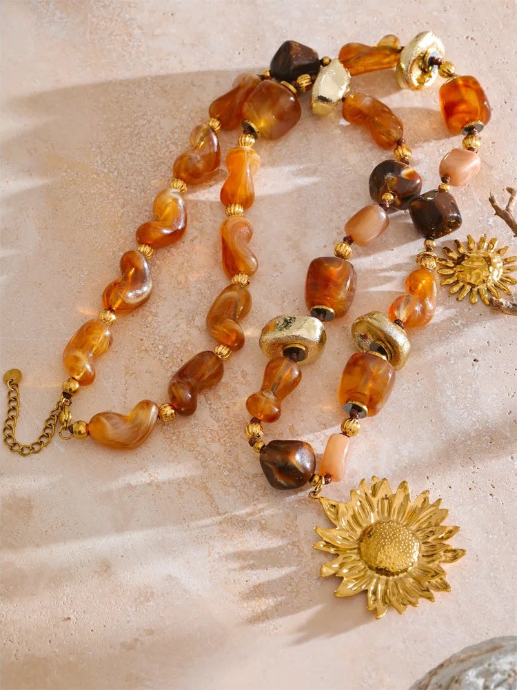 Acrylic beads chain sunflower pendant necklace - product image