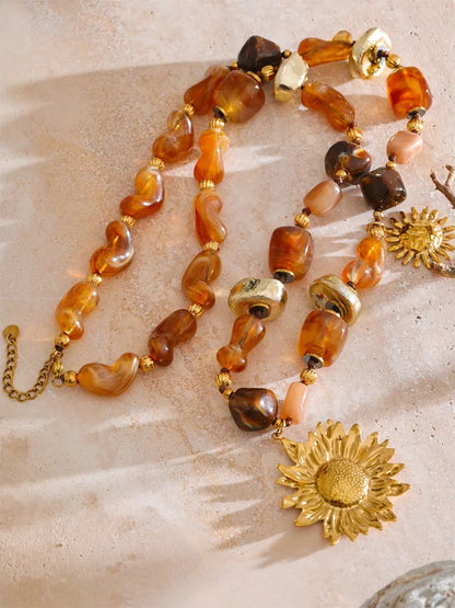 Acrylic beads chain sunflower pendant necklace - product image