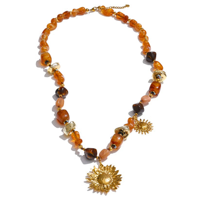 Acrylic beads chain sunflower pendant necklace - product image
