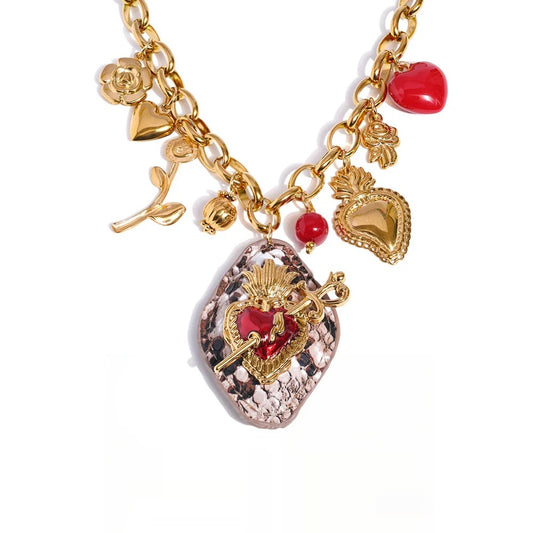 Acrylic flower heart charm pendant necklace - product image